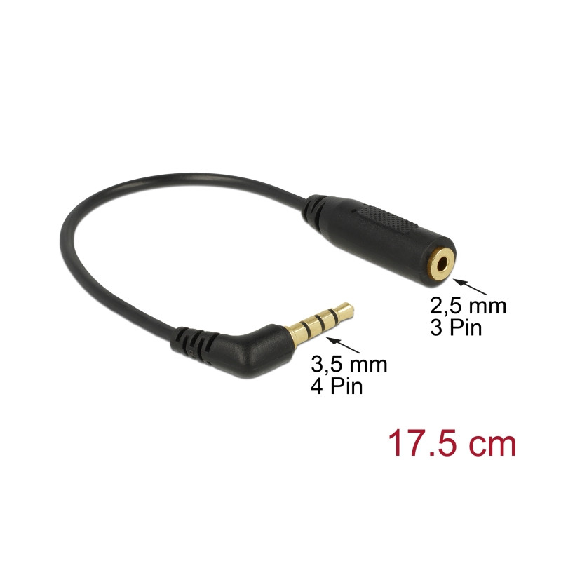 Delock Audiokabel Klinkenstecker 3,5 mm 4 Pin gewinkelt - Klinkenbuchse 2,5 mm 3 Pin