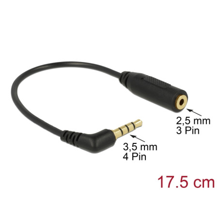 Delock Audiokabel Klinkenstecker 3,5 mm 4 Pin gewinkelt - Klinkenbuchse 2,5 mm 3 Pin
