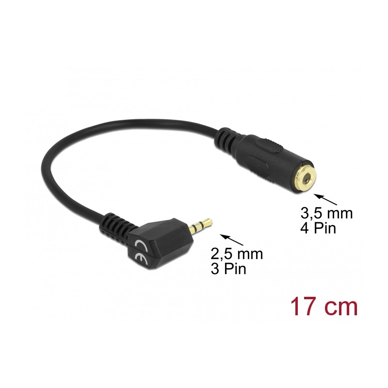 Delock Audiokabel Klinkenstecker 2,5 mm 3 Pin gewinkelt - Klinkenbuchse 3,5 mm 4 Pin