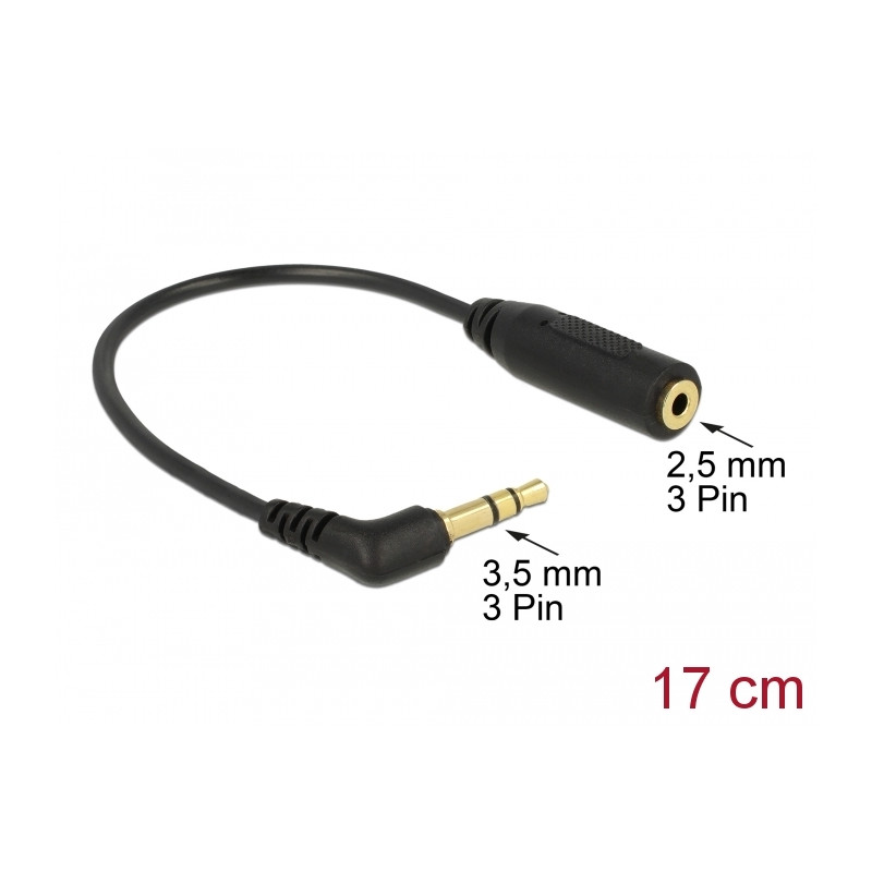 Delock Audiokabel Klinkenstecker 3,5 mm 3 Pin gewinkelt - Klinkenbuchse 2,5 mm 3 Pin