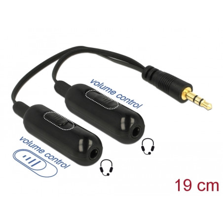 Delock Adapterkabel Audio Splitter Klinkenstecker 3,5 mm 3 Pin - 2 x Klinkenbuchse 3,5 mm 3 Pin + Lautstärkeregler 19 cm