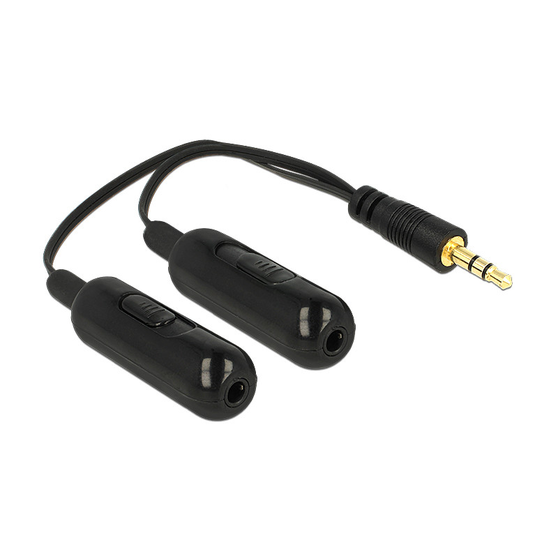 Delock Adapterkabel Audio Splitter Klinkenstecker 3,5 mm 3 Pin - 2 x Klinkenbuchse 3,5 mm 3 Pin + Lautstärkeregler 19 cm