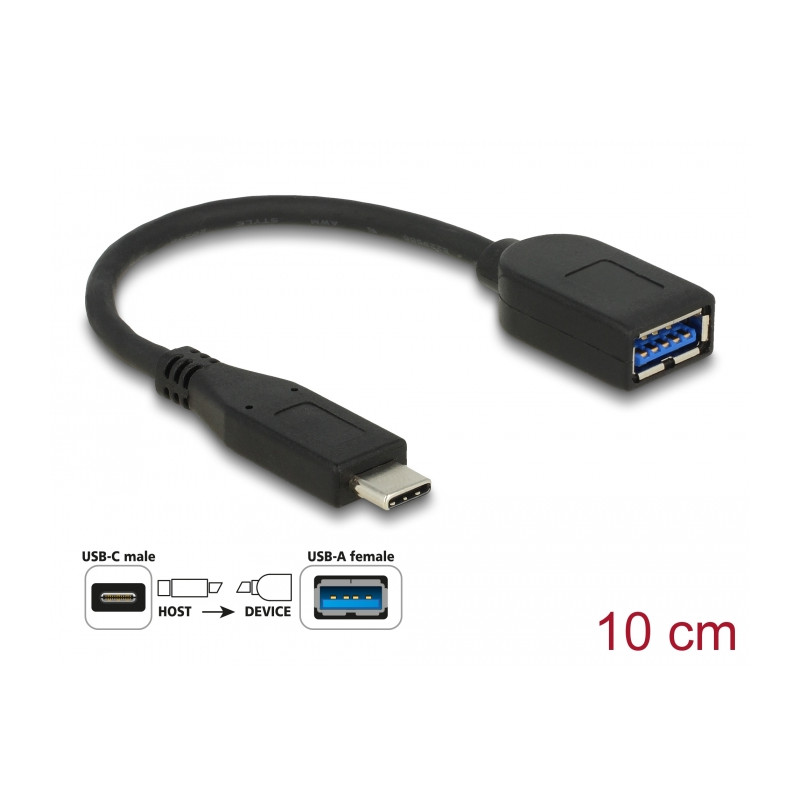 Delock USB 10 Gbps Kabel USB Type-C™ Stecker zu Typ-A Buchse 10 cm koaxial