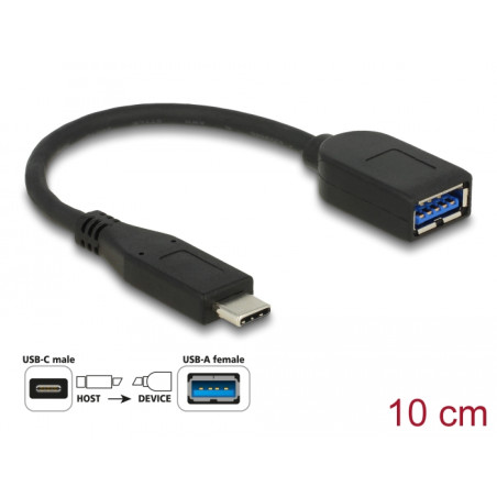 Delock USB 10 Gbps Kabel USB Type-C™ Stecker zu Typ-A Buchse 10 cm koaxial