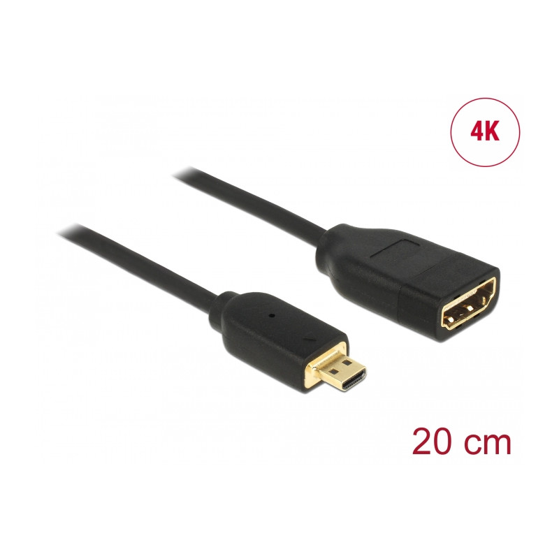 Delock Kabel High Speed HDMI mit Ethernet – HDMI Micro-D Stecker - HDMI-A Buchse 3D 4K 20 cm