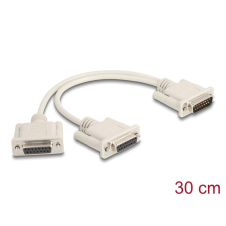 Delock Adapter Y-Kabel Splitter D-Sub 15 Pin Stecker zu 2 x D-Sub 15 Pin Buchse mit Schrauben 30 cm