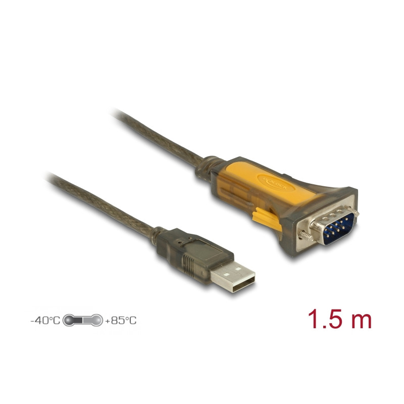 Delock Adapter USB 2.0 Typ-A Stecker 1 x Seriell RS-232 DB9 erweiterter Temperaturbereich