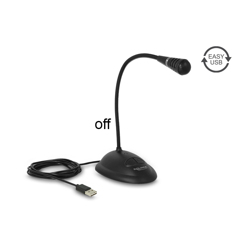 Delock USB Schwanenhals Mikrofon mit Standfuß und Mute + On / Off Taste