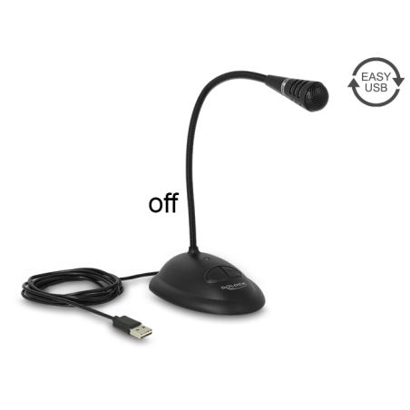 Delock USB Schwanenhals Mikrofon mit Standfuß und Mute + On / Off Taste