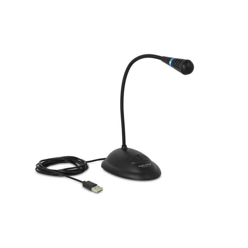 Delock USB Schwanenhals Mikrofon mit Standfuß und Mute + On / Off Taste