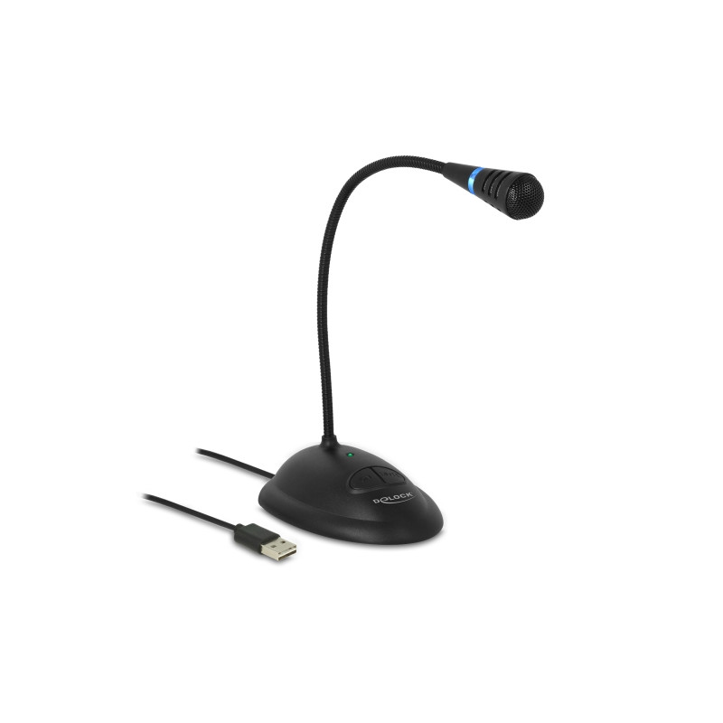 Delock USB Schwanenhals Mikrofon mit Standfuß und Mute + On / Off Taste