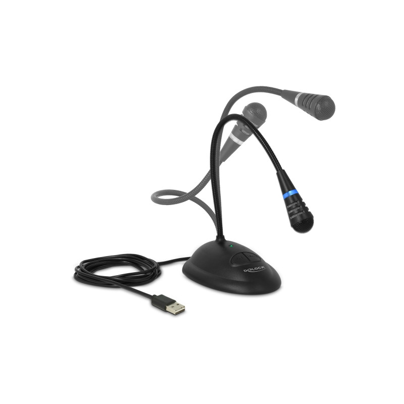 Delock USB Schwanenhals Mikrofon mit Standfuß und Mute + On / Off Taste