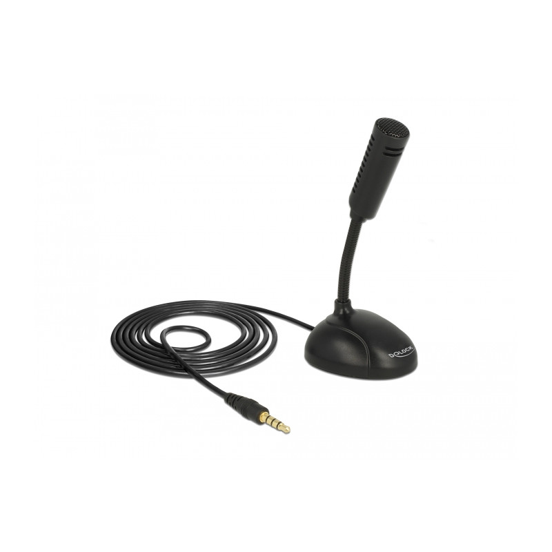 Delock Kondensator Mikrofon Omnidirektional für Smartphone / Tablet mit Schwanenhals 3,5 mm 4 Pin Klinkenstecker + 3,5 mm Klinke