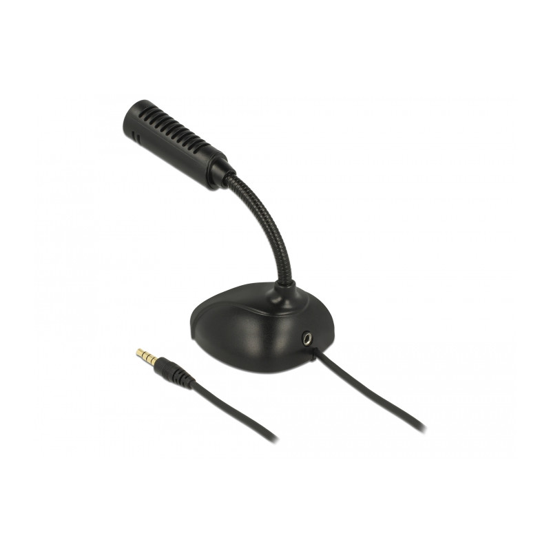 Delock Kondensator Mikrofon Omnidirektional für Smartphone / Tablet mit Schwanenhals 3,5 mm 4 Pin Klinkenstecker + 3,5 mm Klinke