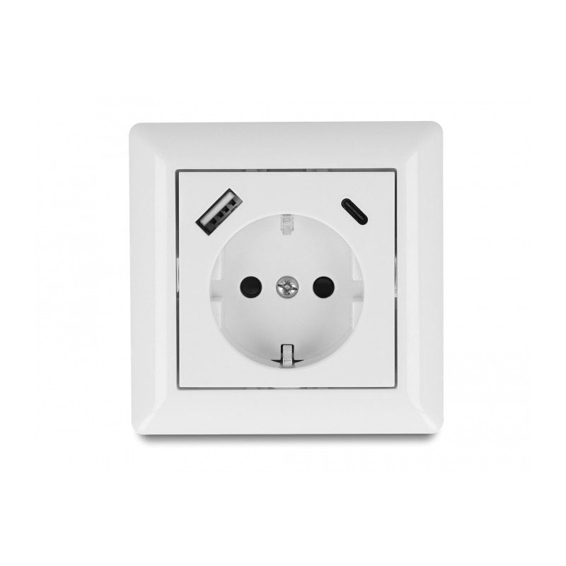 Delock Einbausteckdose mit 2 USB Ladeports 3,4 A, 1 x USB Typ-A und 1 x USB Type-C™