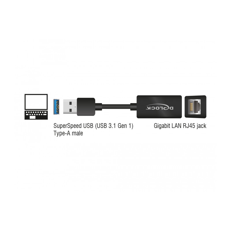 Delock USB Typ-A Netzwerk Adapter Gigabit LAN 1 x RJ45 kompakt schwarz