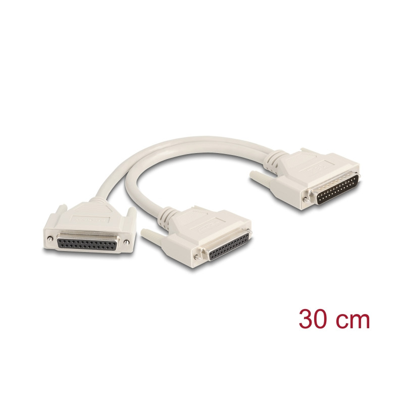 Delock Adapter Y-Kabel Splitter D-Sub 25 Pin Stecker zu 2 x D-Sub 25 Pin Buchse mit Schrauben 30 cm