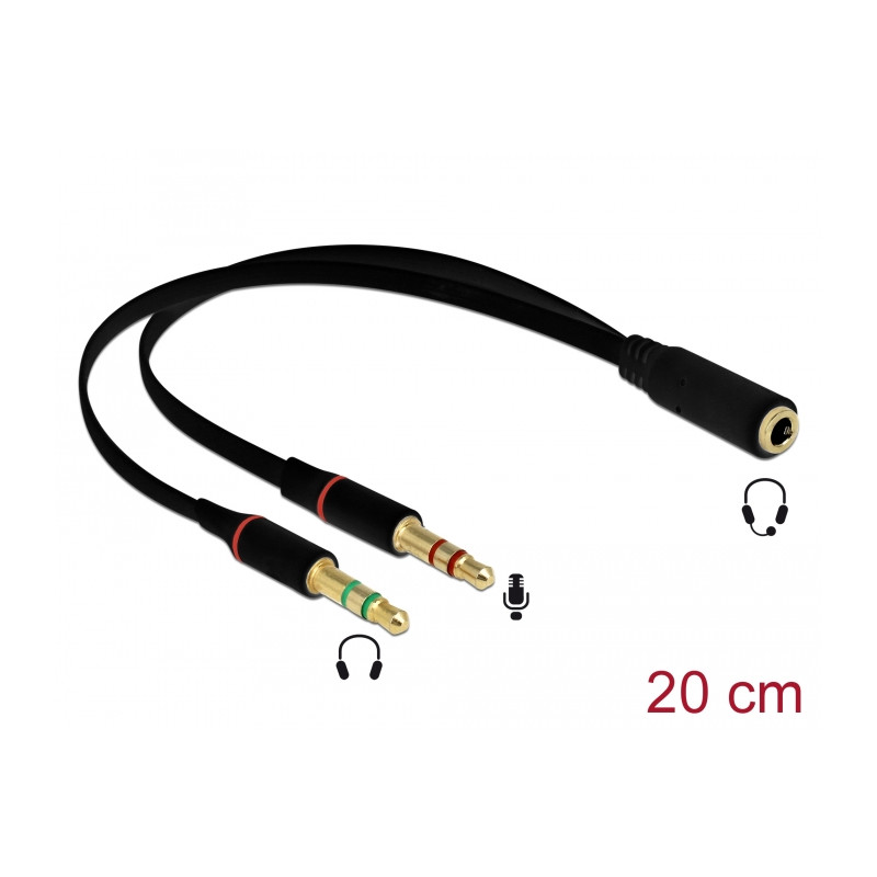 Delock Headset Adapter 1 x 3,5 mm 4 Pin Klinkenbuchse zu 2 x 3,5 mm 3 Pin Klinkenstecker