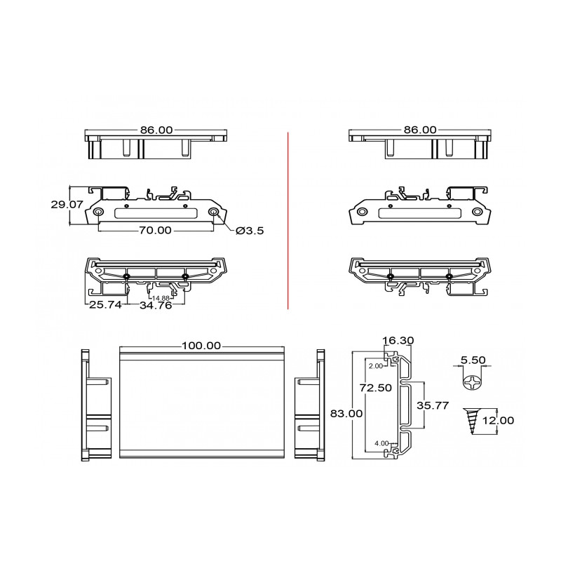 Delock Platinenhalterung (72 mm) für Hutschiene 10 cm lang