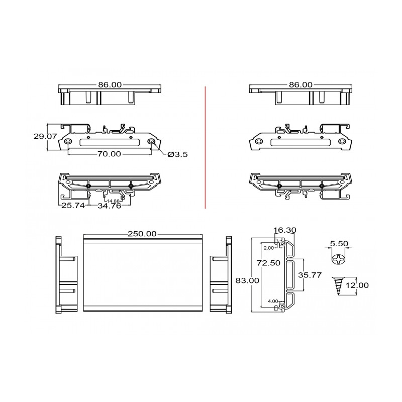 Delock Platinenhalterung (72 mm) für Hutschiene 25 cm lang