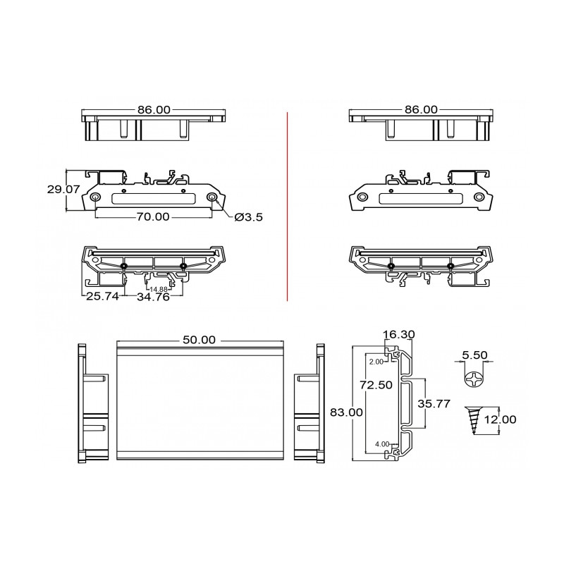 Delock Platinenhalterung (72 mm) für Hutschiene 5 cm lang