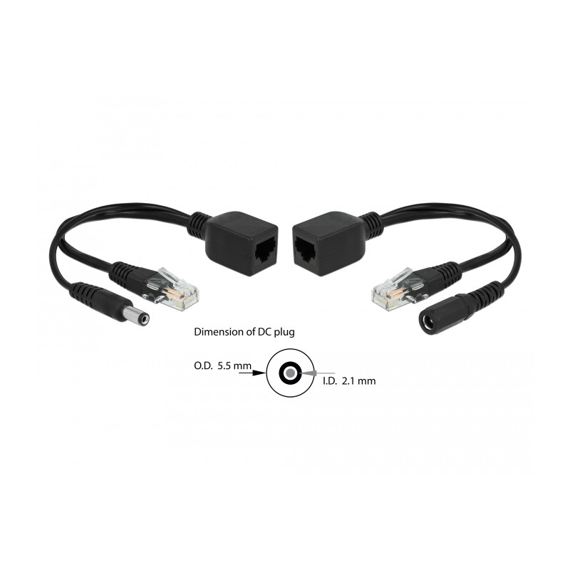 Delock Passives PoE Adapter Set RJ45 DC 5,5 x 2,1 mm