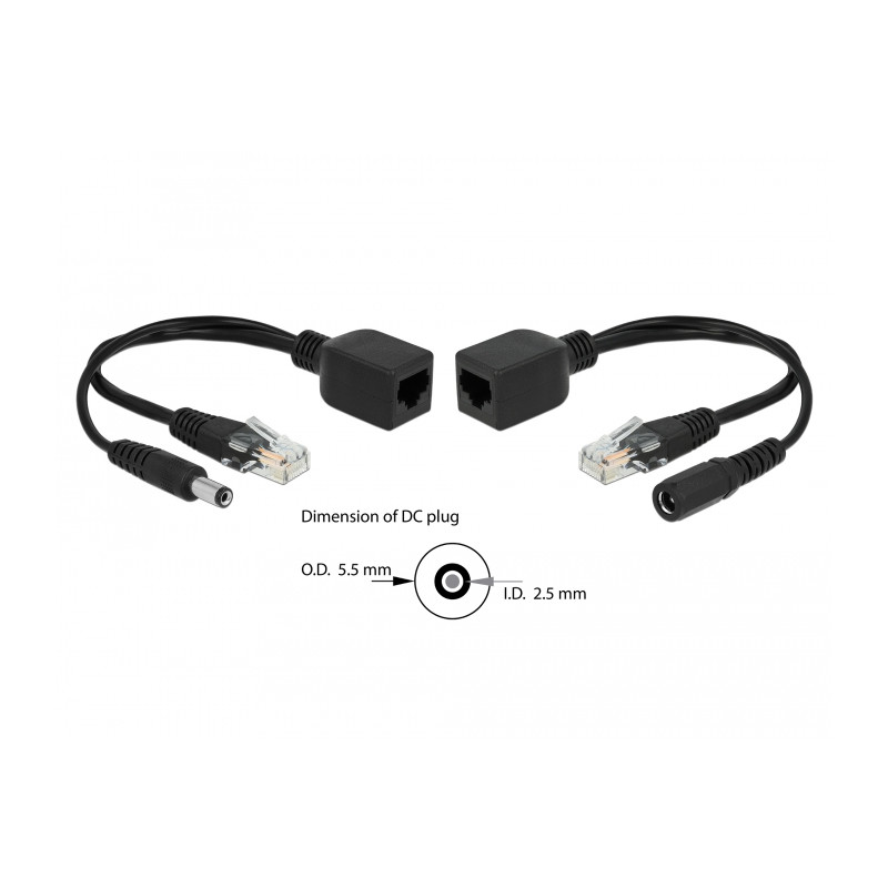 Delock Passives PoE Adapter Set RJ45 DC 5,5 x 2,5 mm