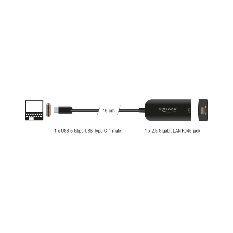 Delock USB Type-C™ Netzwerk Adapter 2,5 Gigabit LAN 1 x RJ45 ASIX