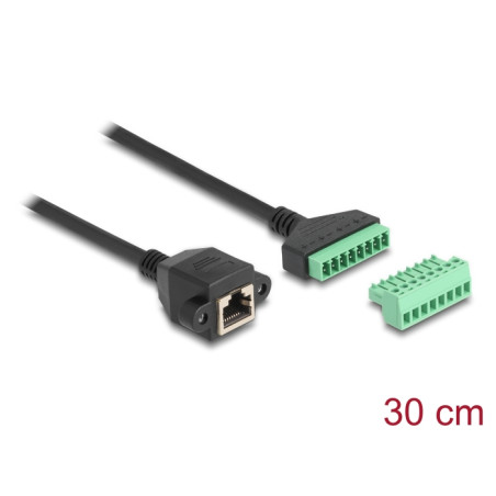 Delock RJ45 Kabel Cat.6 Buchse zu Terminalblock Adapter zum Einbau 30 cm 2-teilig