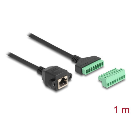 Delock RJ45 Kabel Cat.6 Buchse zu Terminalblock Adapter zum Einbau 1 m 2-teilig