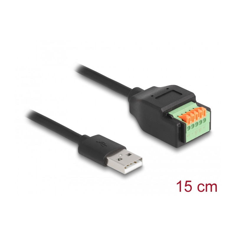 Delock USB 2.0 Kabel Typ-A Stecker zu Terminalblock Adapter mit Drucktaster 15 cm