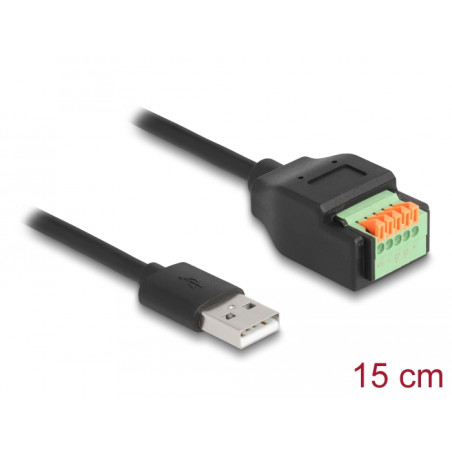 Delock USB 2.0 Kabel Typ-A Stecker zu Terminalblock Adapter mit Drucktaster 15 cm