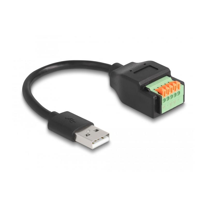 Delock USB 2.0 Kabel Typ-A Stecker zu Terminalblock Adapter mit Drucktaster 15 cm