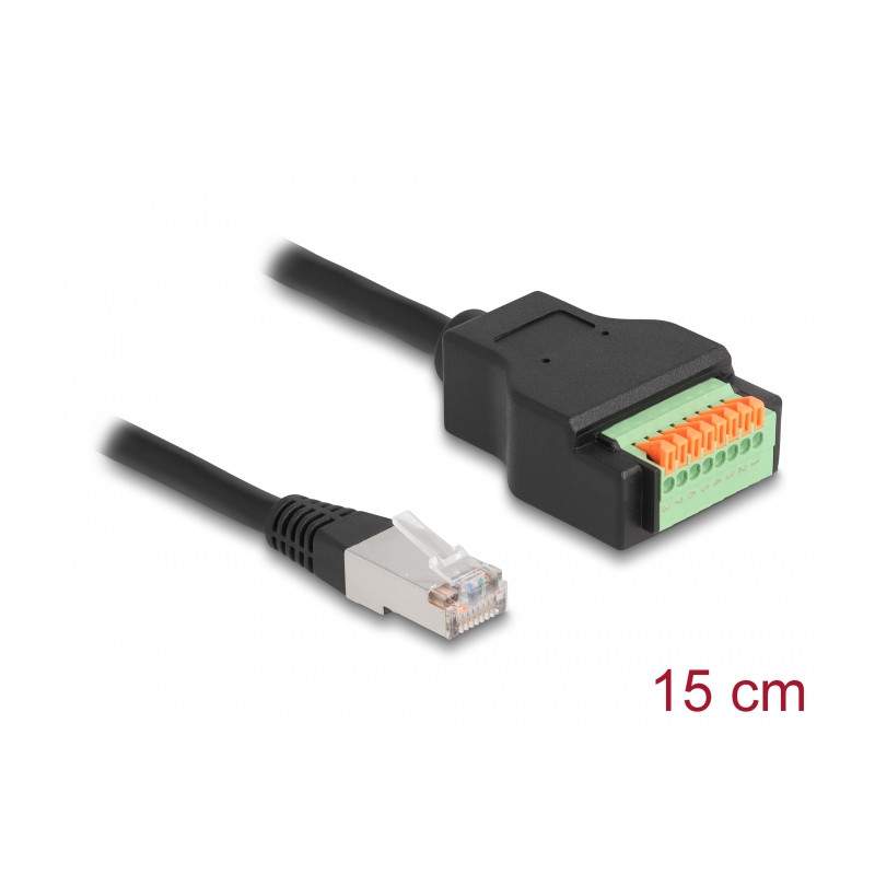 Delock RJ45 Kabel Cat.5e Stecker zu Terminalblock Adapter mit Drucktaster 15 cm