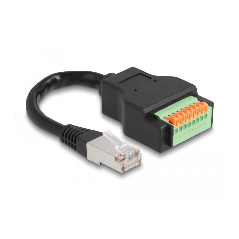 Delock RJ45 Kabel Cat.5e Stecker zu Terminalblock Adapter mit Drucktaster 15 cm