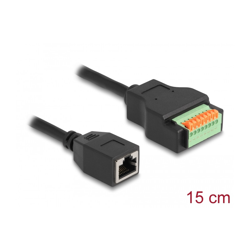 Delock RJ45 Kabel Cat.5e Buchse zu Terminalblock Adapter mit Drucktaster 15 cm