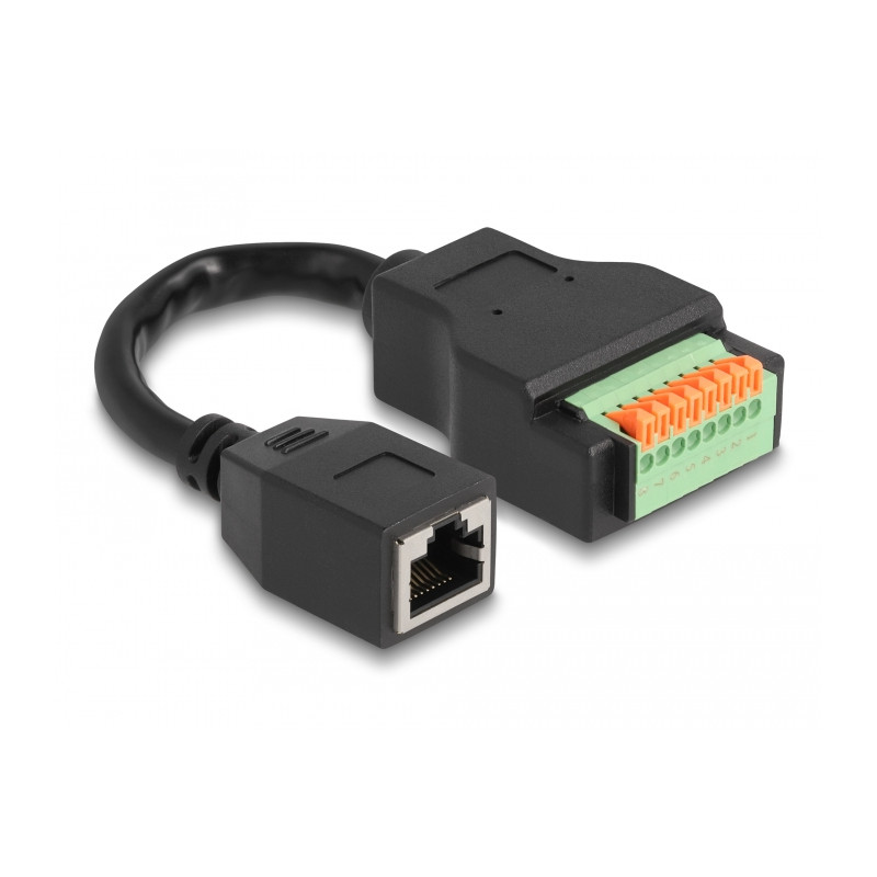 Delock RJ45 Kabel Cat.5e Buchse zu Terminalblock Adapter mit Drucktaster 15 cm