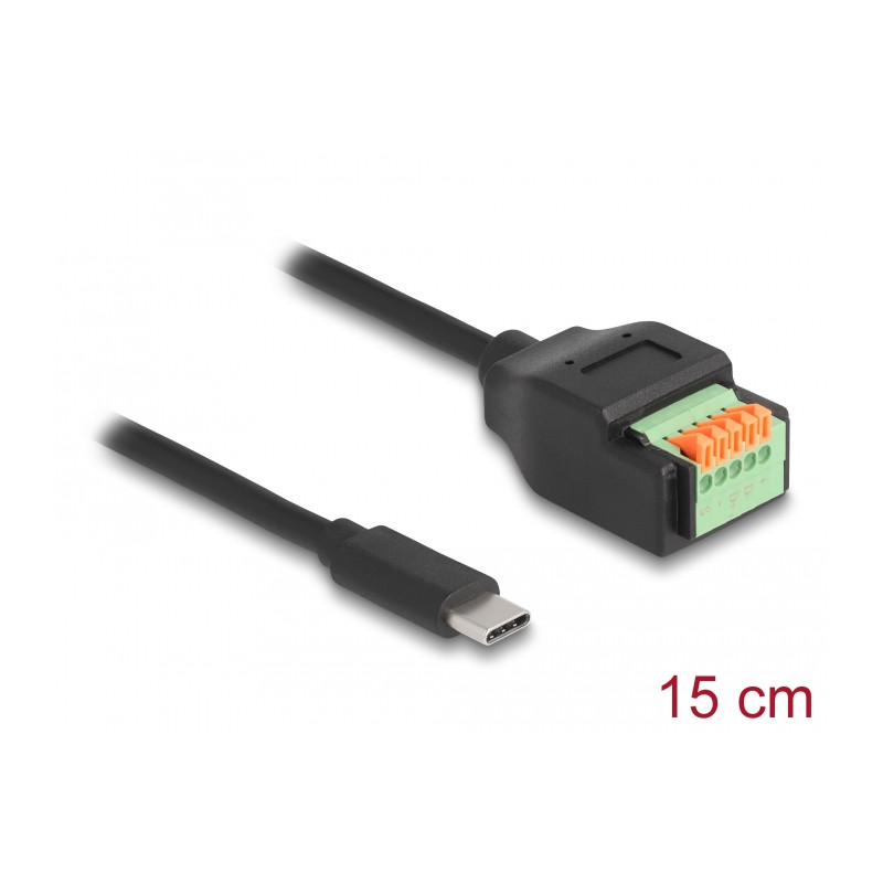Delock USB 2.0 Kabel USB Type-C™ Stecker zu Terminalblock Adapter mit Drucktaster 15 cm