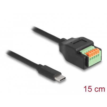 Delock USB 2.0 Kabel USB Type-C™ Stecker zu Terminalblock Adapter mit Drucktaster 15 cm