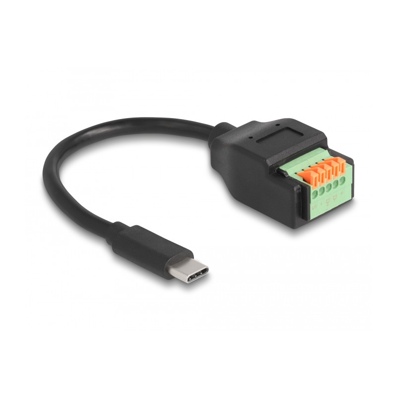 Delock USB 2.0 Kabel USB Type-C™ Stecker zu Terminalblock Adapter mit Drucktaster 15 cm