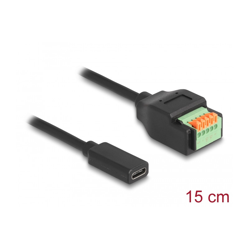 Delock USB 2.0 Kabel USB Type-C™ Buchse zu Terminalblock Adapter mit Drucktaster 15 cm