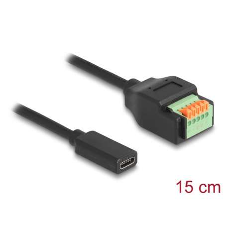 Delock USB 2.0 Kabel USB Type-C™ Buchse zu Terminalblock Adapter mit Drucktaster 15 cm
