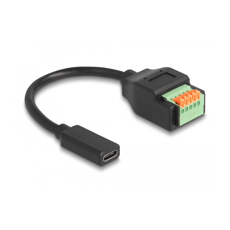 Delock USB 2.0 Kabel USB Type-C™ Buchse zu Terminalblock Adapter mit Drucktaster 15 cm
