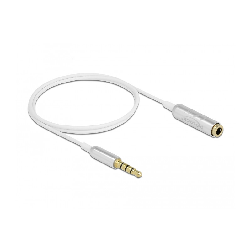 Delock Audio Verlängerungskabel Klinke 3,5 mm 4 Pin Stecker zu Buchse Ultra Slim 0,5 m weiß