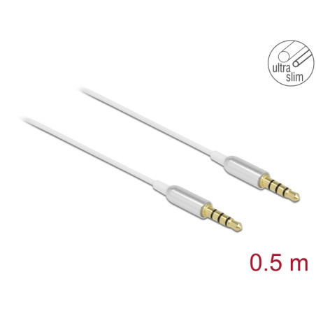 Delock Klinkenkabel 3,5 mm 4 Pin Stecker zu Stecker Ultra Slim 0,5 m weiß