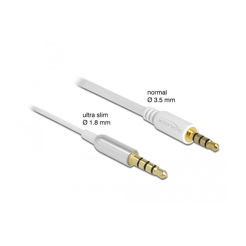 Delock Klinkenkabel 3,5 mm 4 Pin Stecker zu Stecker Ultra Slim 0,5 m weiß