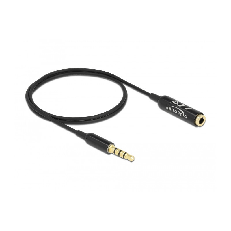 Delock Audio Verlängerungskabel Klinke 3,5 mm 4 Pin Stecker zu Buchse Ultra Slim 0,5 m schwarz
