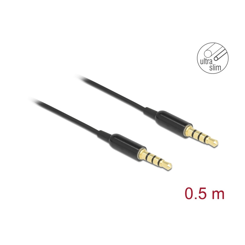Delock Klinkenkabel 3,5 mm 4 Pin Stecker zu Stecker Ultra Slim 0,5 m schwarz