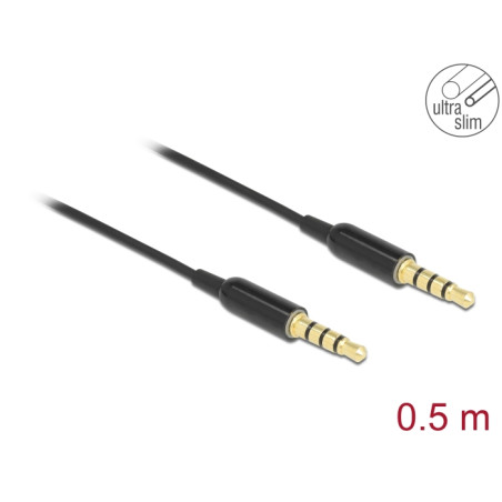 Delock Klinkenkabel 3,5 mm 4 Pin Stecker zu Stecker Ultra Slim 0,5 m schwarz