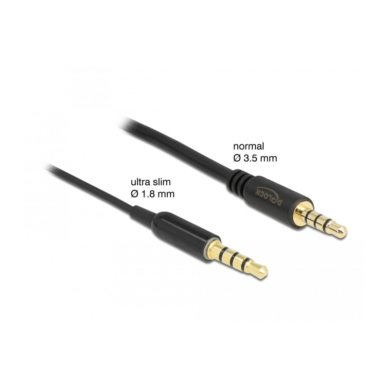 Delock Klinkenkabel 3,5 mm 4 Pin Stecker zu Stecker Ultra Slim 0,5 m schwarz
